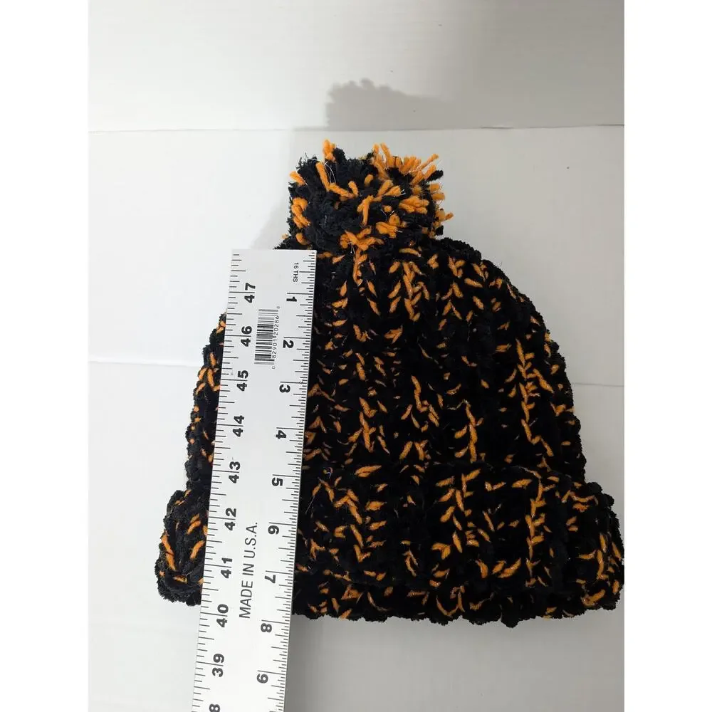 Handmade Chunky Knit Beanie Orange Black Clemson Spirit Pom Halloween